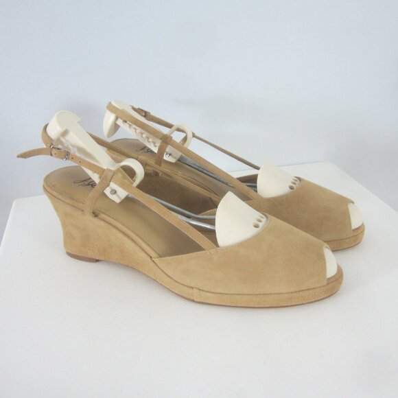 New J Jill Womens 10 Beige Heels Peep Toe Slingback Wedge Shoes Tan Classic Shoe - Picture 2 of 12